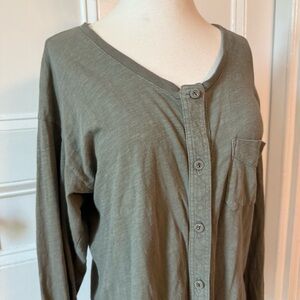 Christina Lehr Women’s Casual Olive Button Down Shirt Medium/Large 100% Cotton